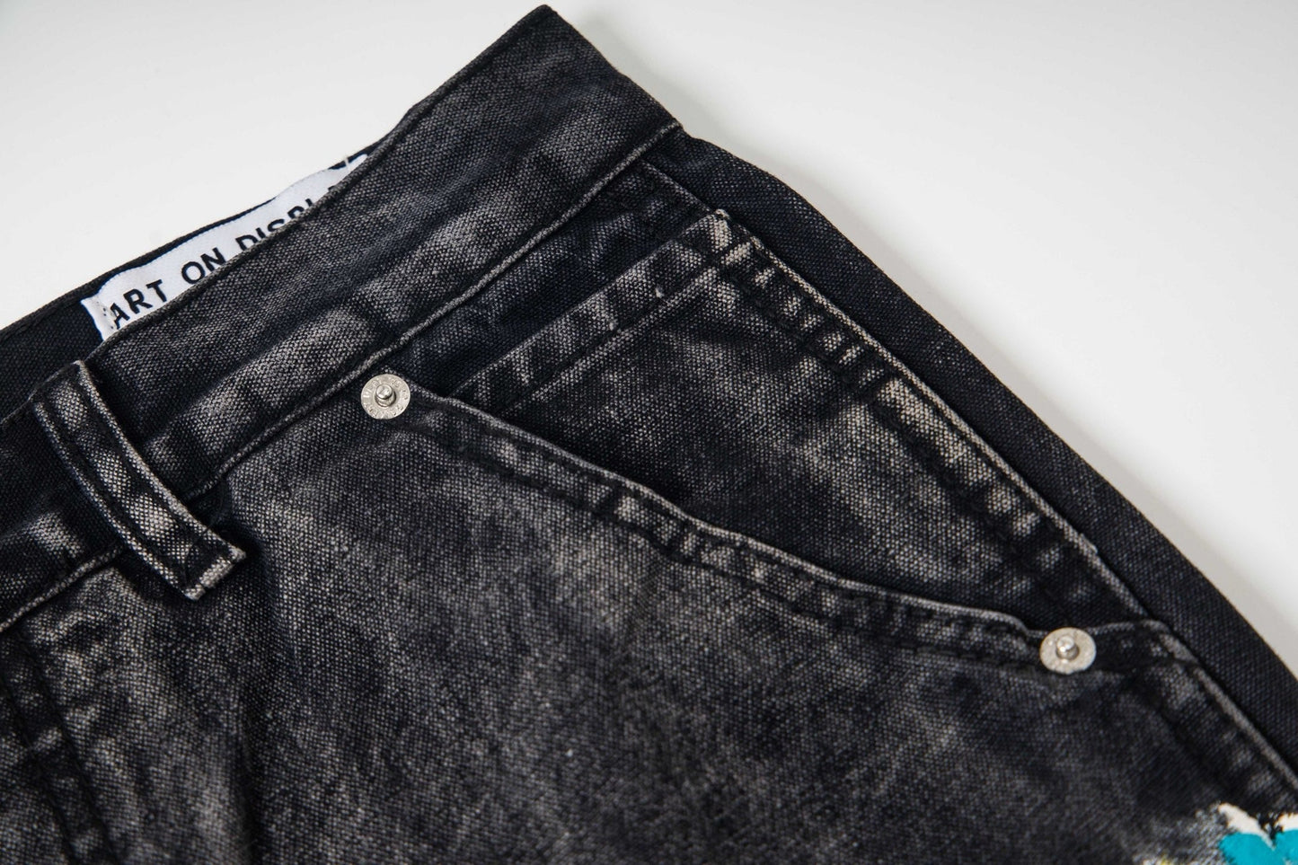 Black Graffiti Splash Paint Washed Denim Pants