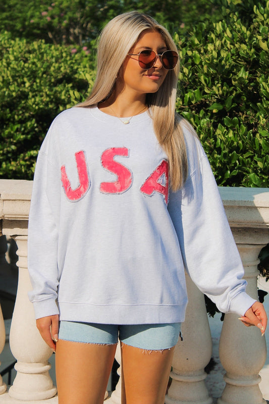 USA French Terry Crewneck Sweatshirt - Ash Gray