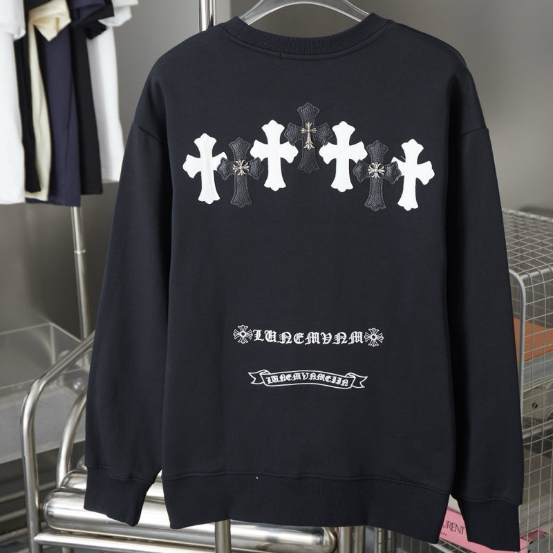 Cross Emblem Leather Patch Sweatshirt