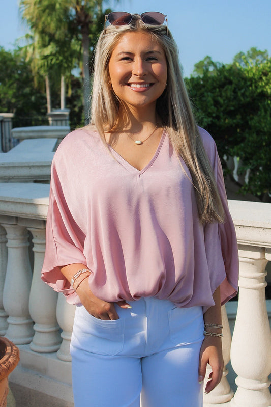 A New Direction V-Neck Top - Dusty Rose