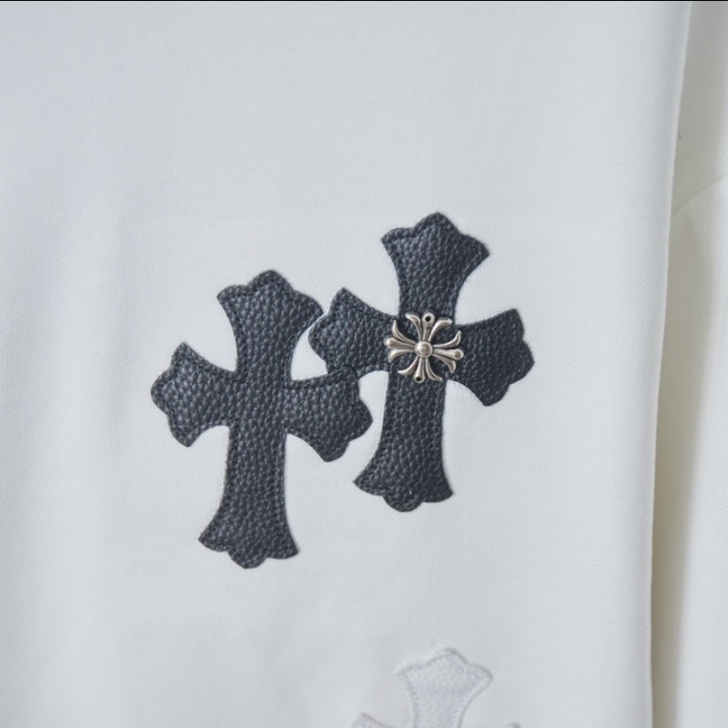 Cross Emblem Leather Patch Sweatshirt