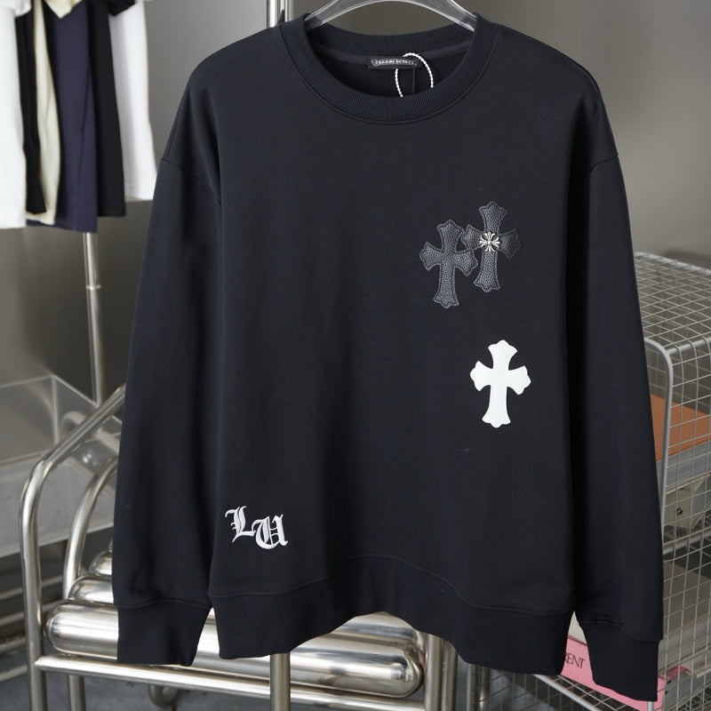 Cross Emblem Leather Patch Sweatshirt