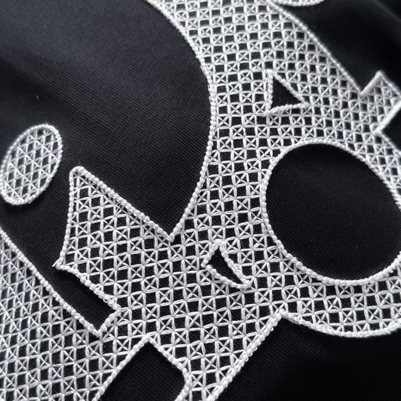 Embroidered Patterned Collar & Emblem Black Sweatshirt