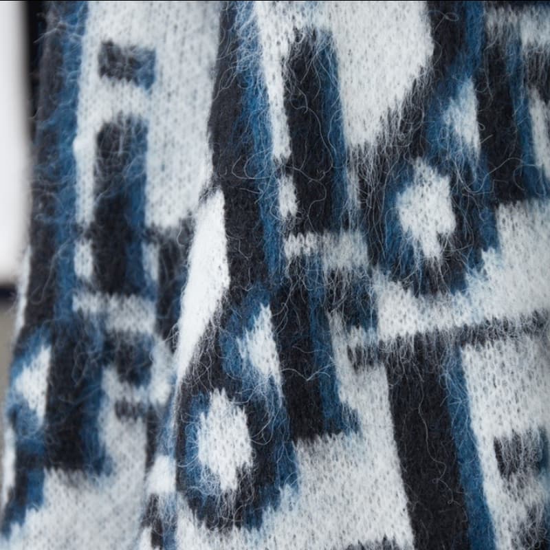 Mohair All-Over Jacquard Knit Cardigan Sweater