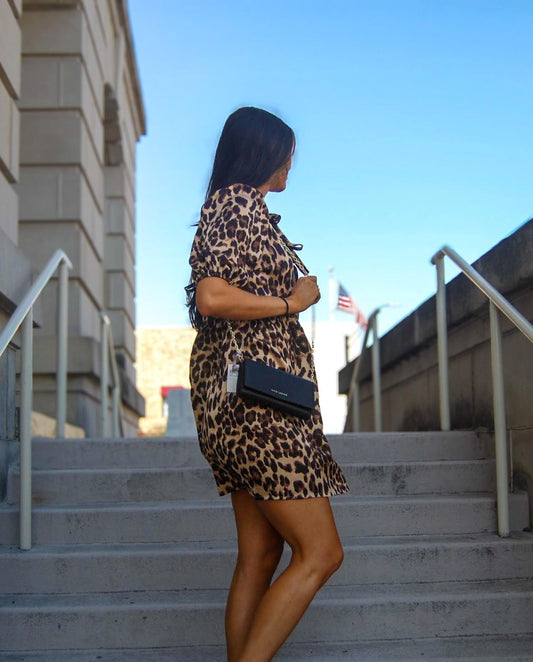 Brown Leopard Satin Dress