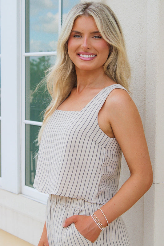 Daydreams Of You Pinstripe Crop Top - Khaki