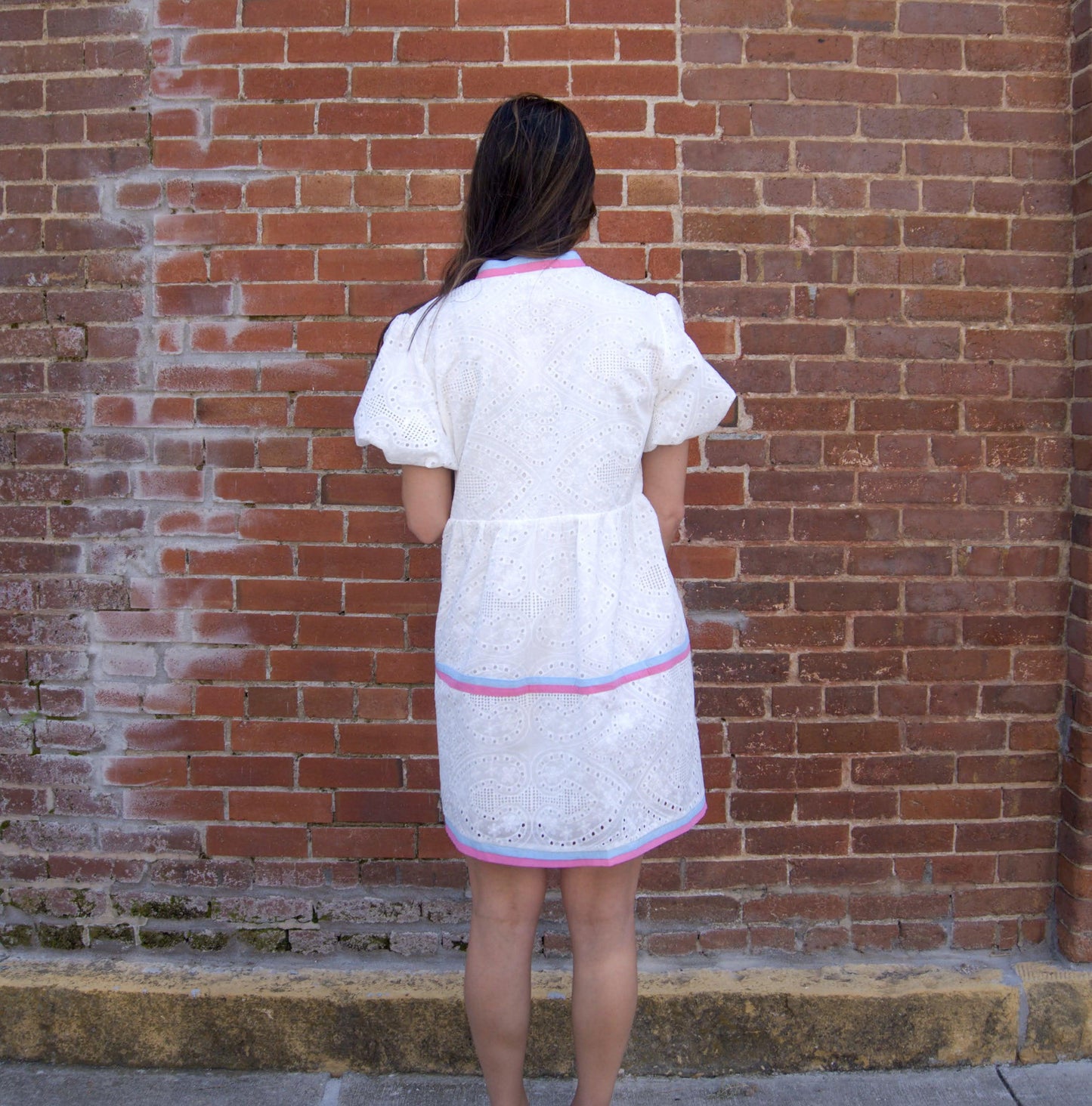 Eyelet Puff Sleeve Mini Dress