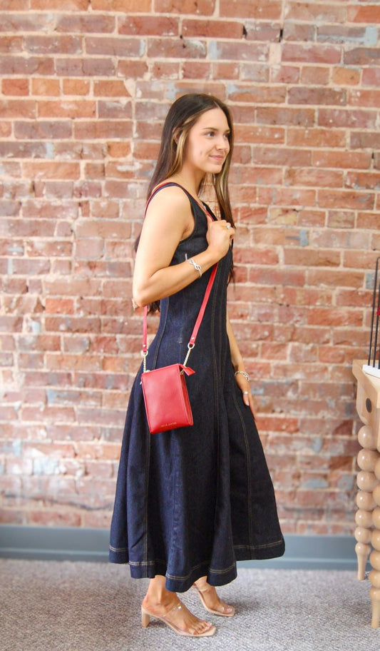 Fit & Flare Denim Midi Dress