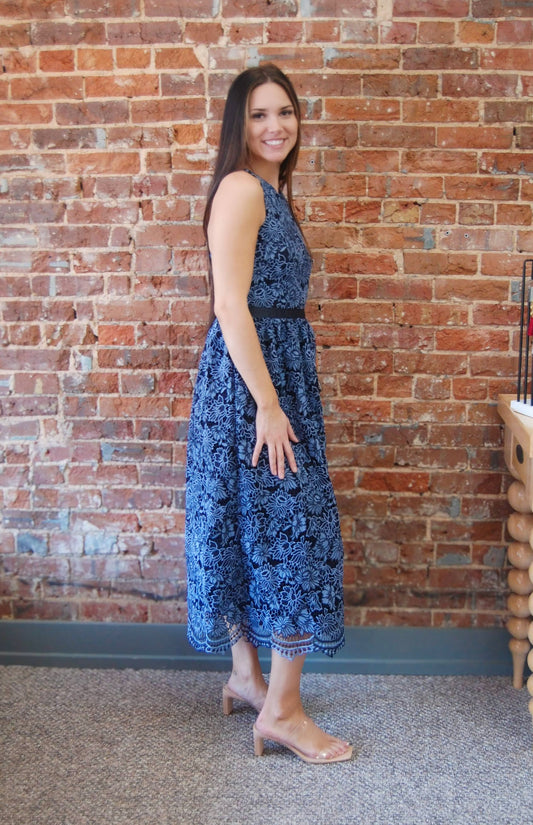 Floral Lace Up Back Midi Dress