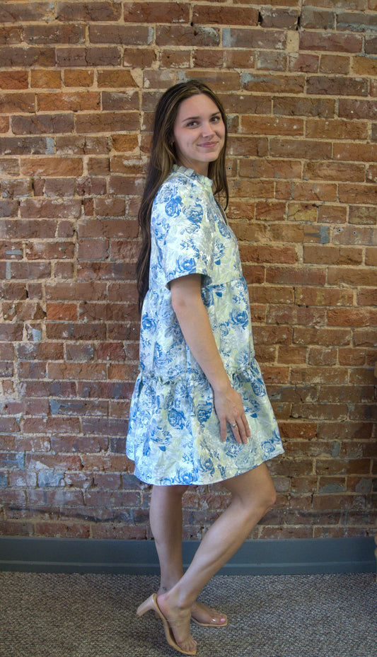 Floral Tiered Jacquard Mini Dress