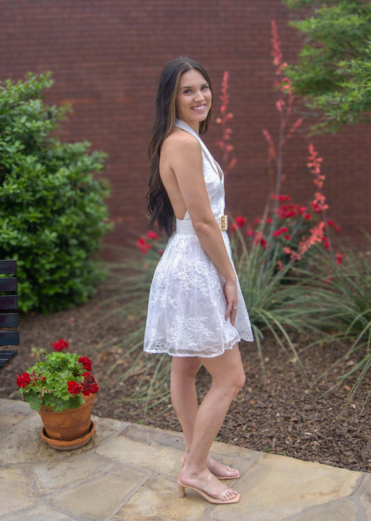 Lapel Collar Halter Lace Mini Dress