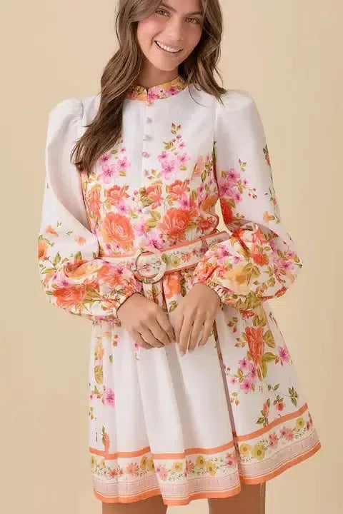 Mock Neck Floral Mini Dress