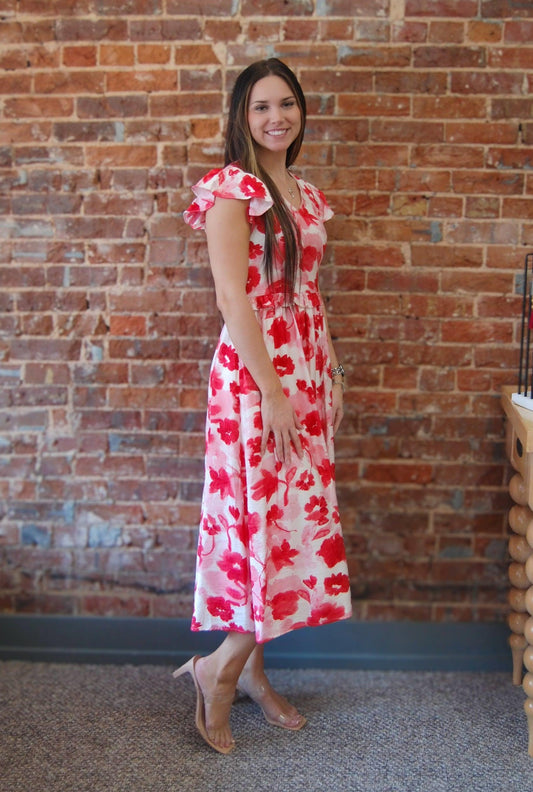 Ruffle Sleeve Midi Dress