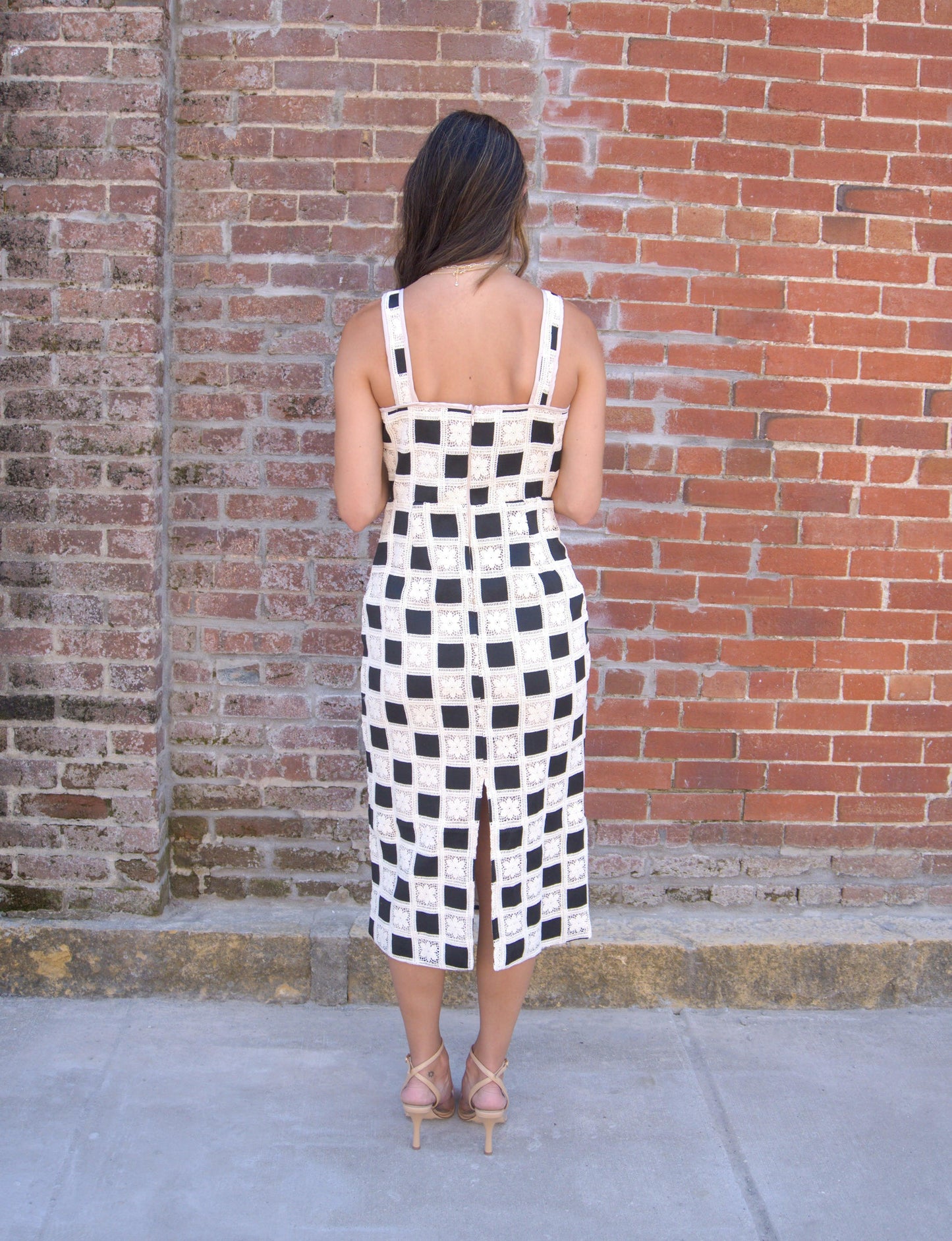 Square Lace Panel Midi Dress