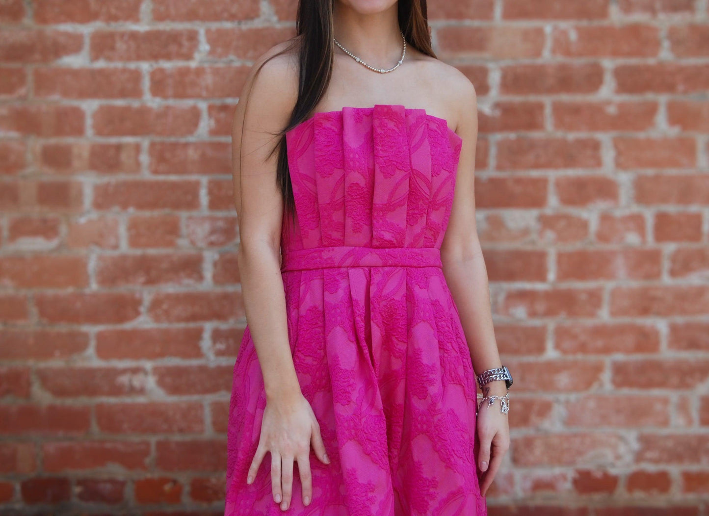 Strapless Embossed Midi Dress