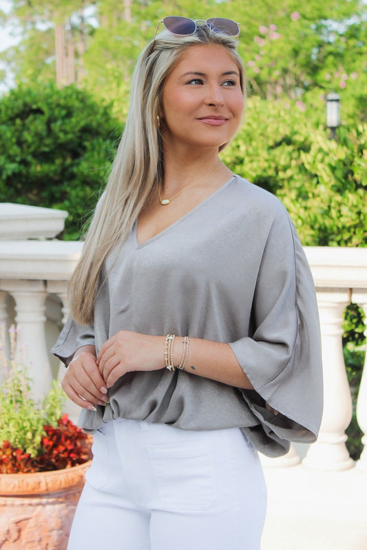 A New Direction V-Neck Top - Moss