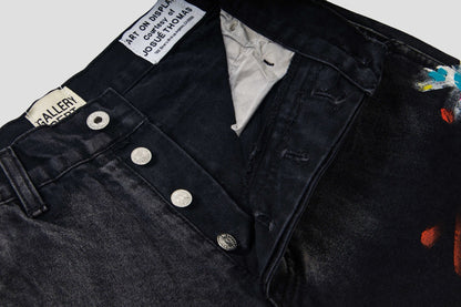 Black Graffiti Splash Paint Washed Denim Pants