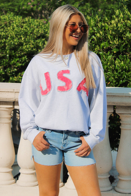 USA French Terry Crewneck Sweatshirt - Ash Gray