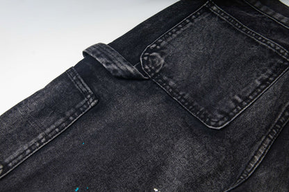 Black Graffiti Splash Paint Washed Denim Pants