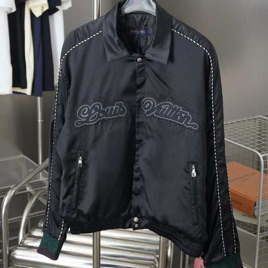 Embroidered Rhinestone Cotton Bomber Jacket