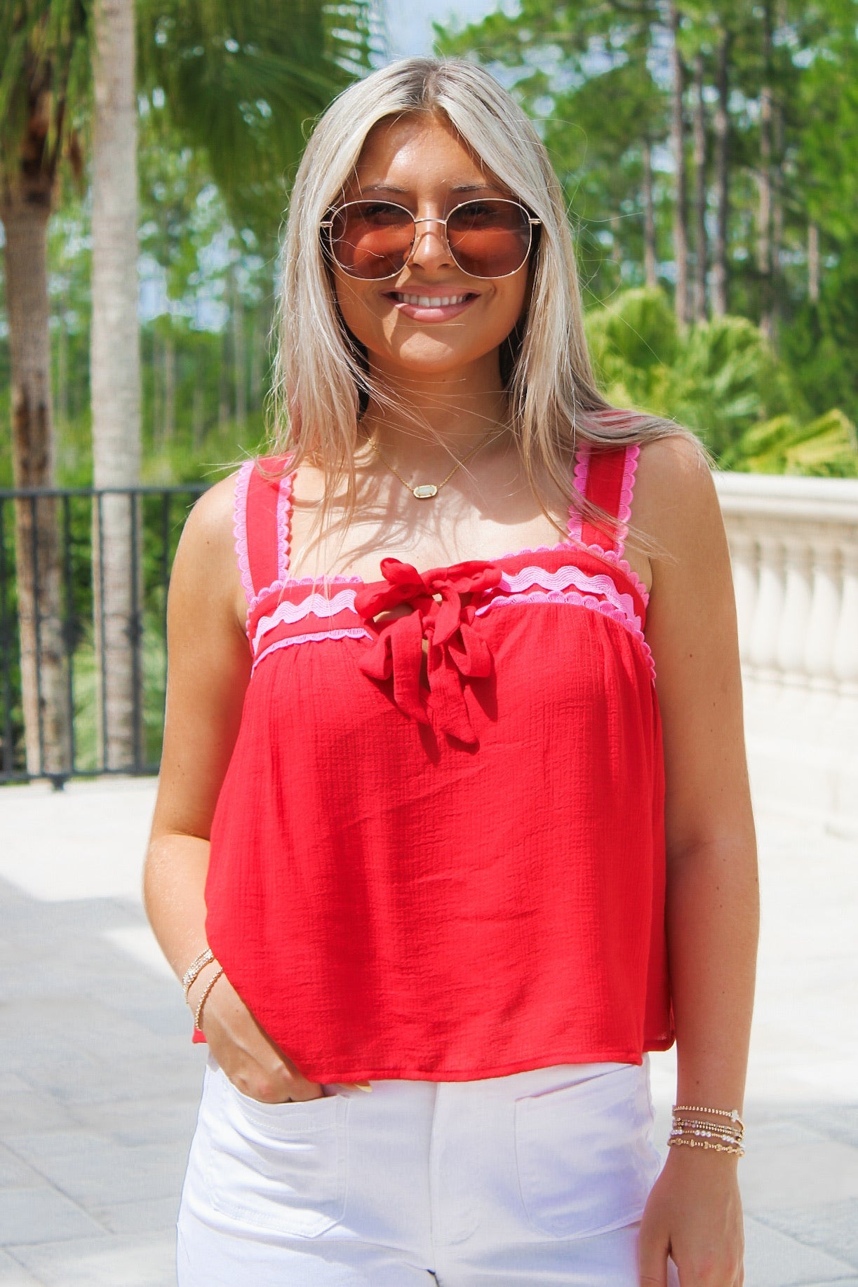 Seabreeze Sleeveless Flowy Crop Top - Red