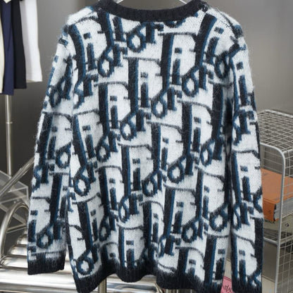 Mohair All-Over Jacquard Knit Cardigan Sweater
