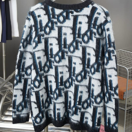 Mohair All-Over Jacquard Knit Cardigan Sweater