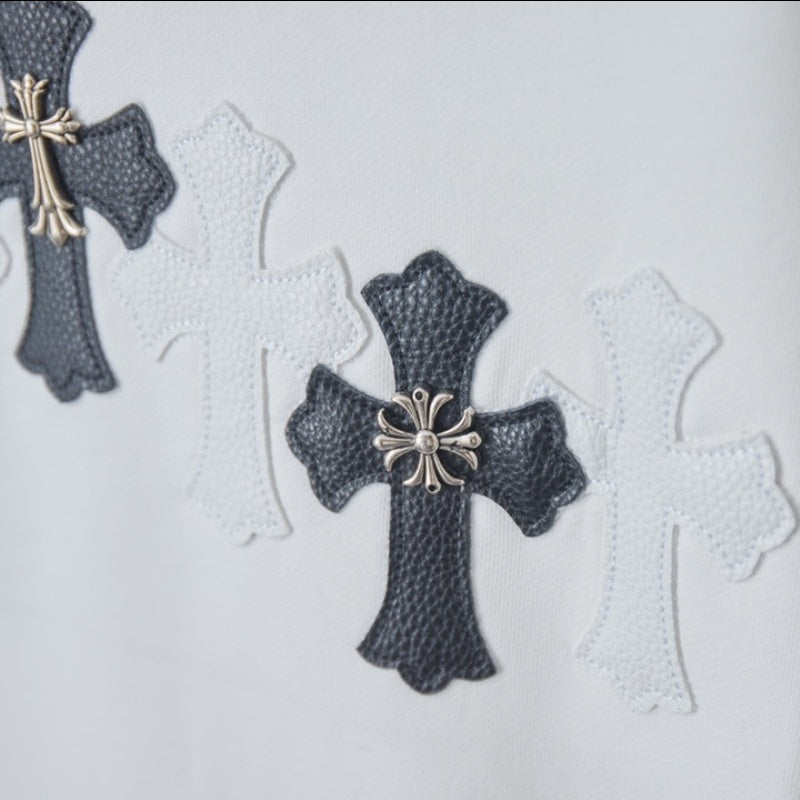 Cross Emblem Leather Patch Sweatshirt