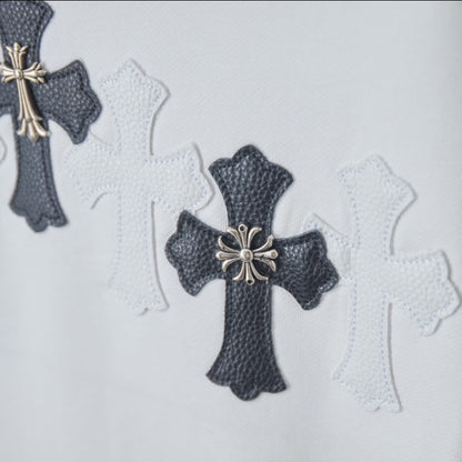 Cross Emblem Leather Patch Sweatshirt