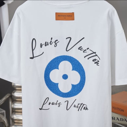 Flower motif Letter Chenille T-Shirt