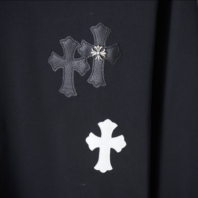 Cross Emblem Leather Patch Sweatshirt