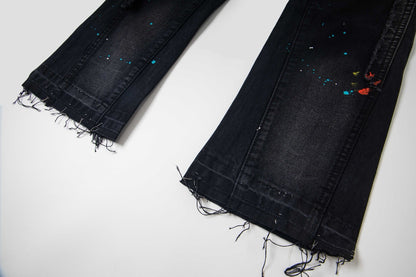 Black Graffiti Splash Paint Washed Denim Pants