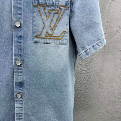 Pocket Letter Embroidered Denim Shirt