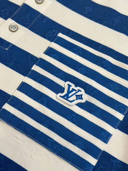 White and Blue Striped Polo Shirt