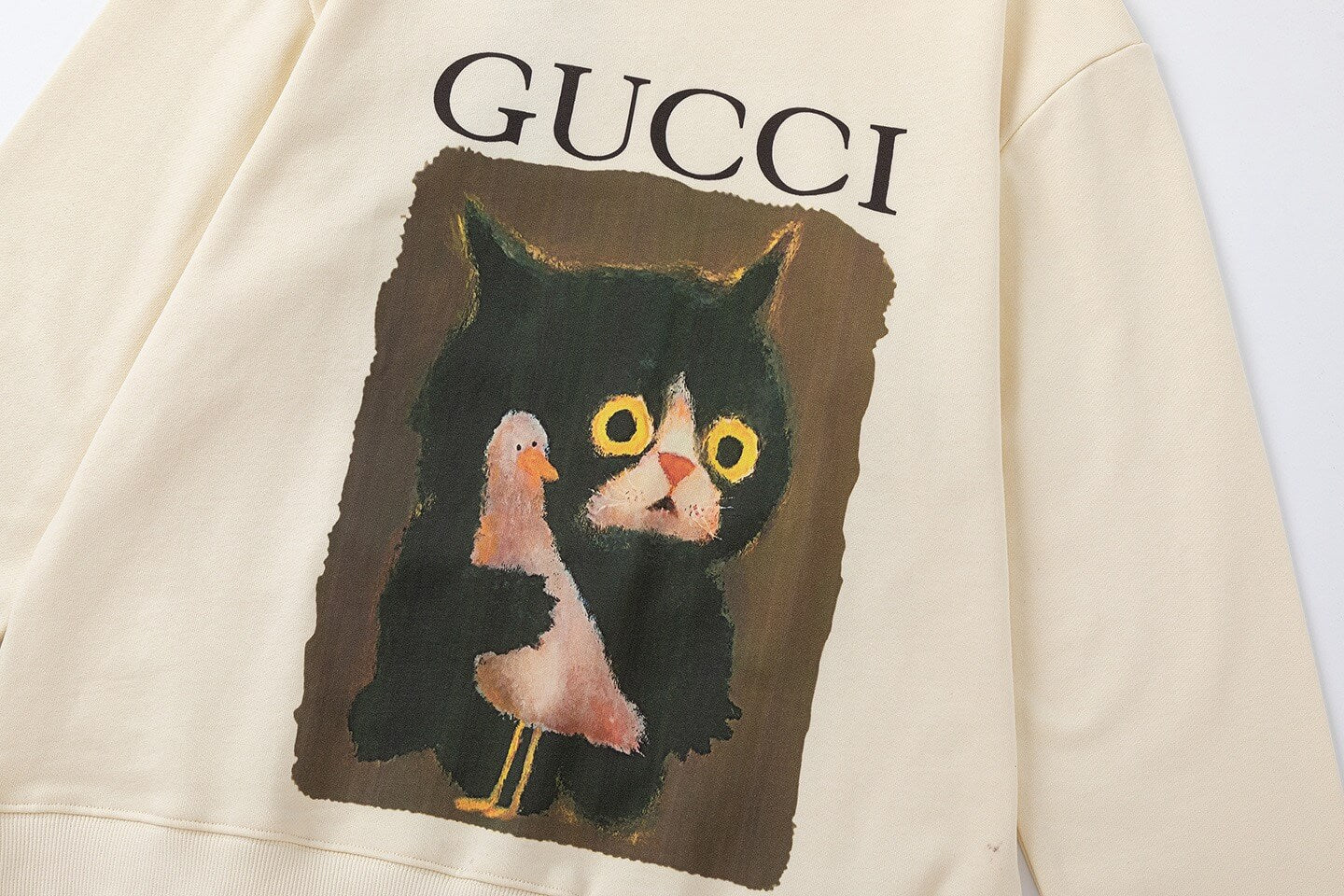 Cat Hugging Duck Print Sweatshirt