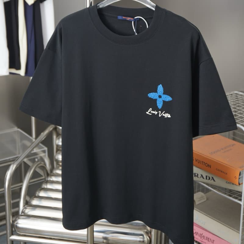 Flower motif Letter Chenille T-Shirt