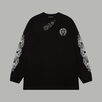 Classic Sanskrit Print Cotton Long Sleeve Shirt