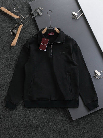 Zipper Letter Embroidery Sweatshirt