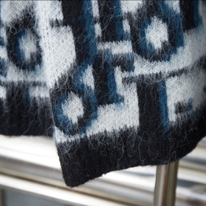 Mohair All-Over Jacquard Knit Cardigan Sweater