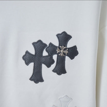 Cross Emblem Leather Patch Sweatshirt
