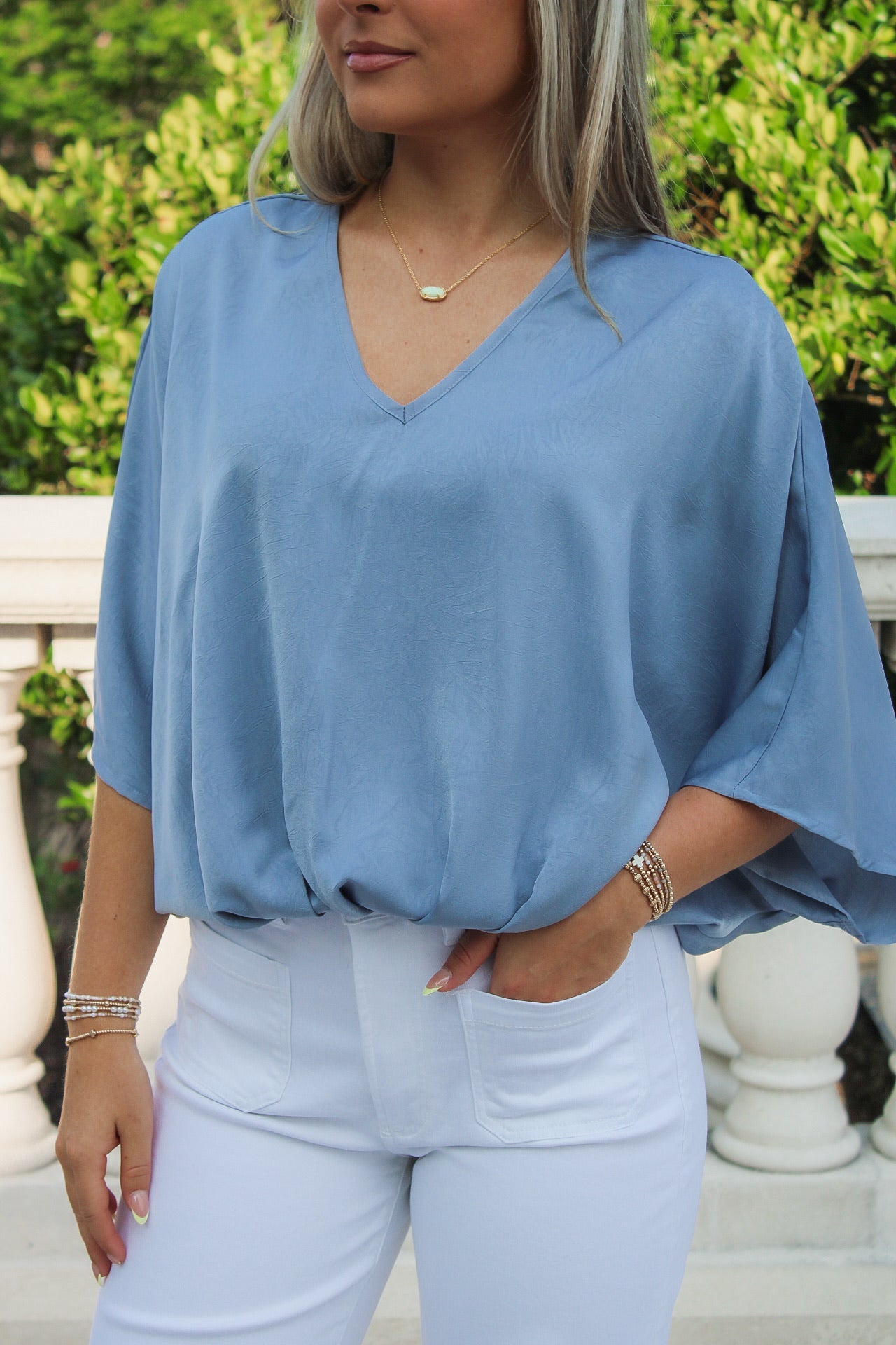 A New Direction V-Neck Top - Pigeon