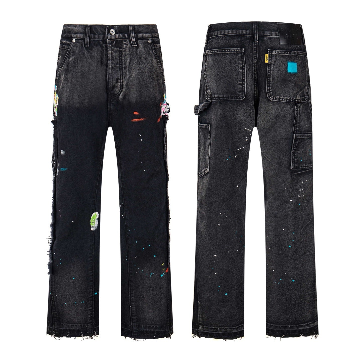 Black Graffiti Splash Paint Washed Denim Pants