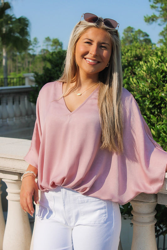 A New Direction V-Neck Top - Dusty Rose