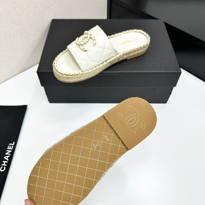 Runway Edition Leather-Patch Woven White Sandals