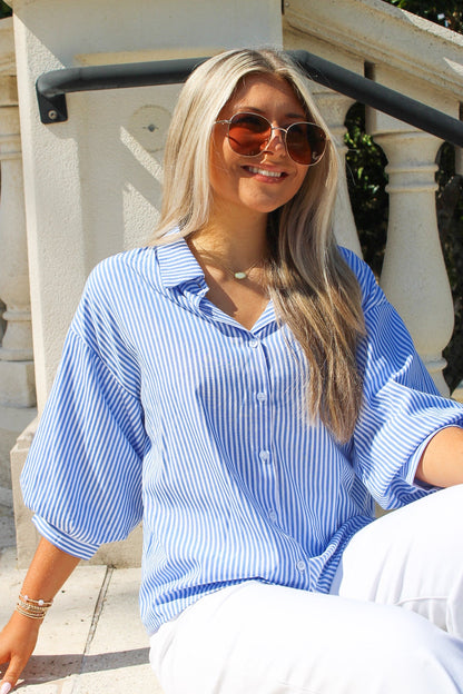 Sail Days Button Down Stripe Shirt - Blue
