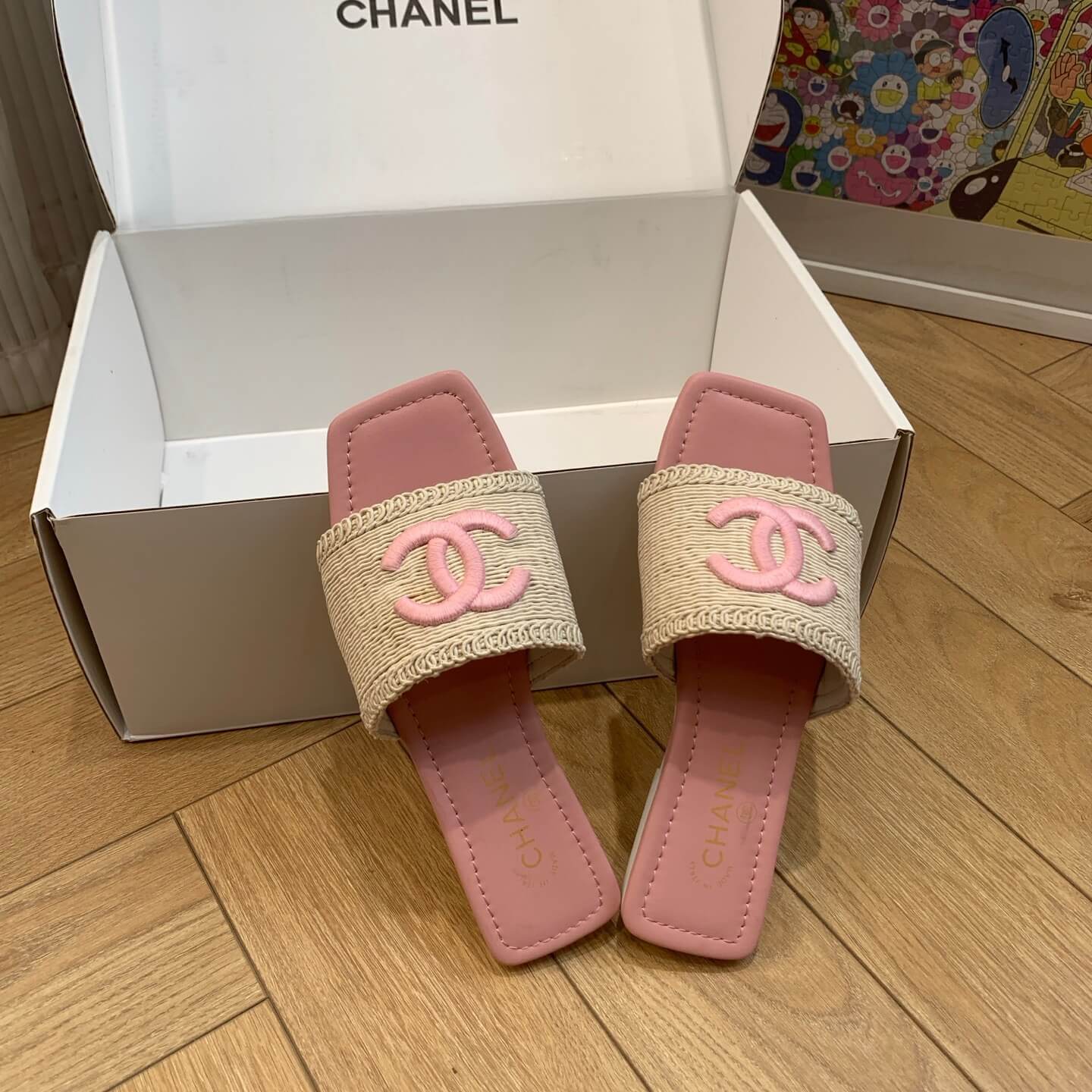 Vacation Style Square-Toe Woven Pink Sandals