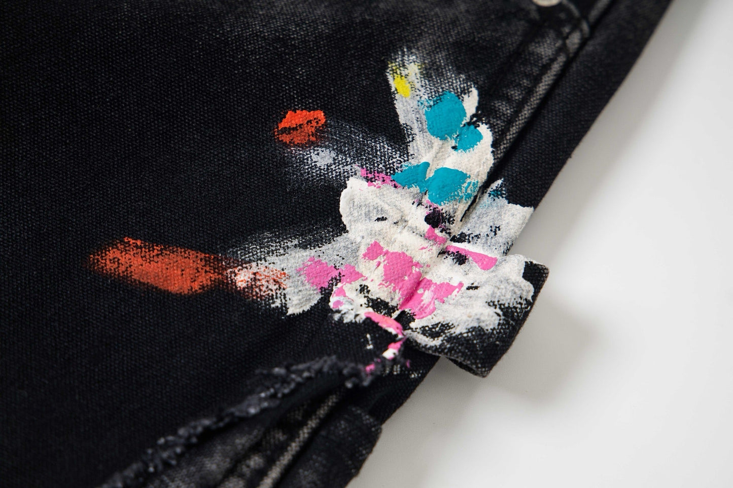 Black Graffiti Splash Paint Washed Denim Pants