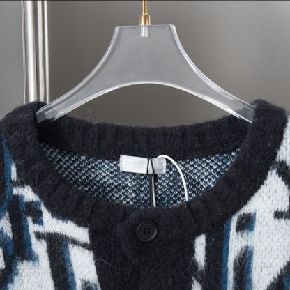 Mohair All-Over Jacquard Knit Cardigan Sweater