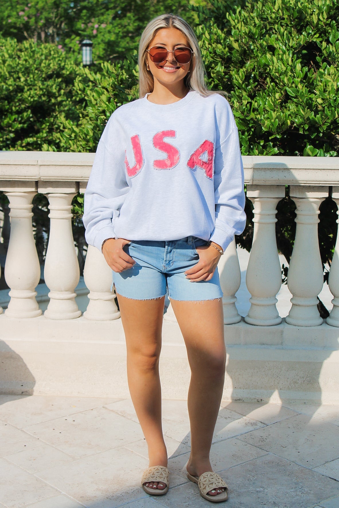 USA French Terry Crewneck Sweatshirt - Ash Gray