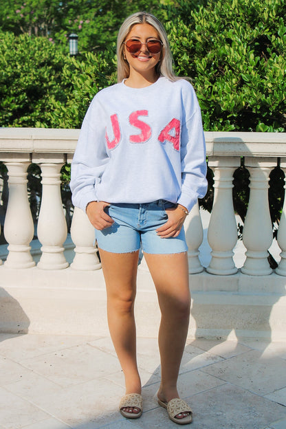 USA French Terry Crewneck Sweatshirt - Ash Gray